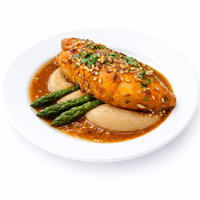 Salmón al horno con salsa de jengibre, soja y miel con puré de patata trufado
