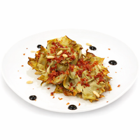 Duo de alcachofas confitadas con virutas de jamón ibérico y demi glace con setas