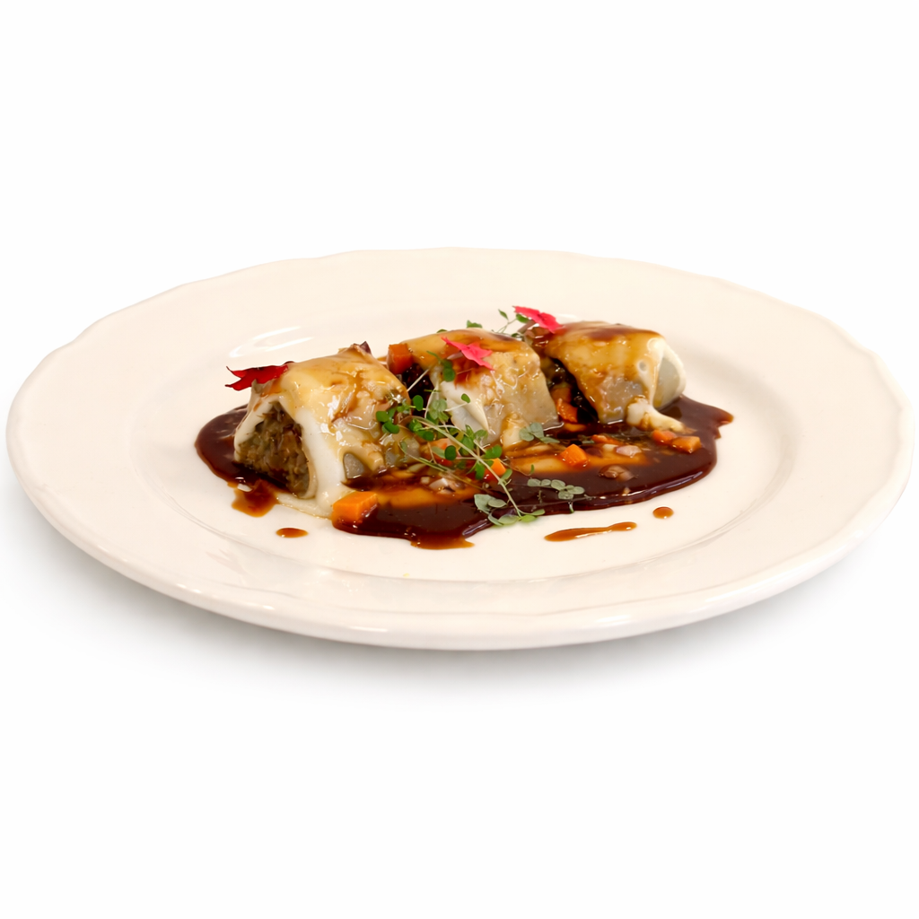 Canelones de carrilleras con salsa de foie o jugo de las propias carrilleras