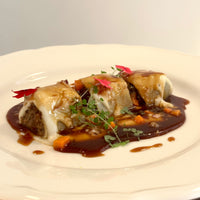 Canelones de carrilleras con salsa de foie o jugo de las propias carrilleras