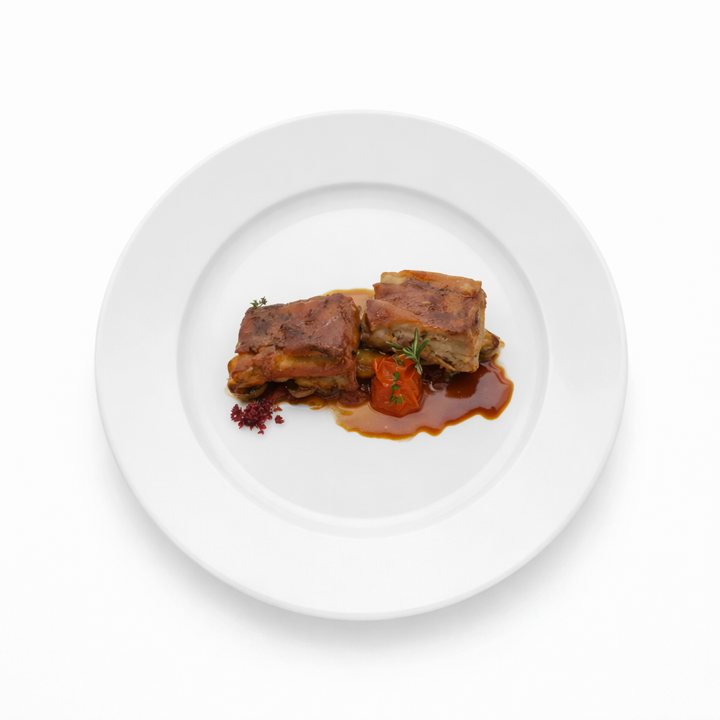 Cochinillo lechal a baja temperatura y chutney de pimientos