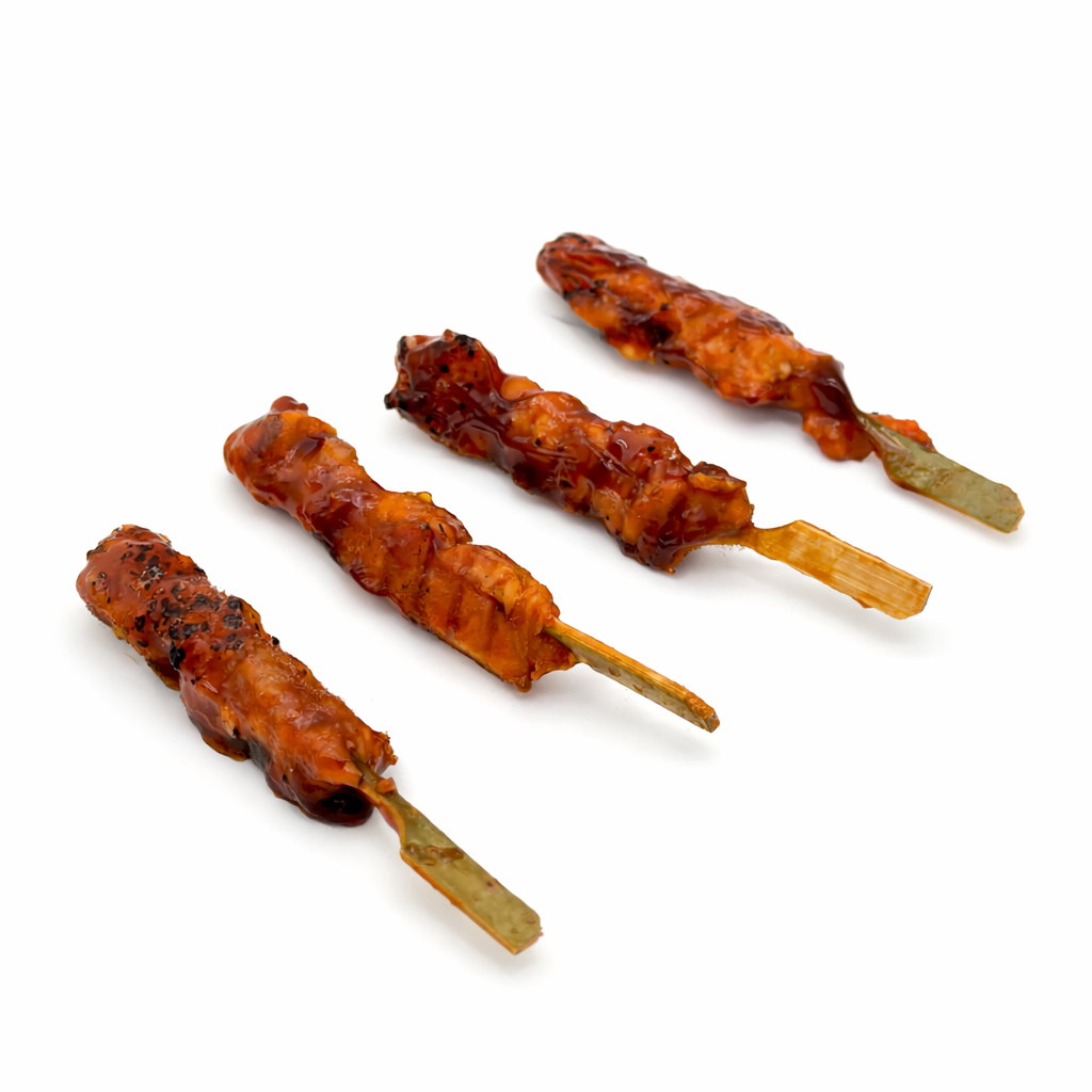 Pack de 16 brochetas de pollo yakitori glaseada en satay y salsa de sésamo