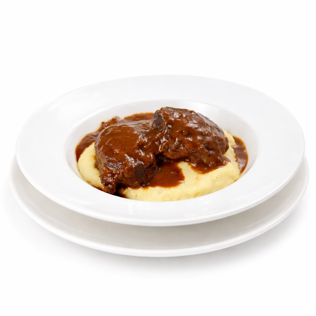 Carrilleras ibéricas al oporto con puré de patata trufado