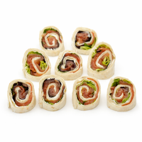 Pack de 18 Mini wraps de salmón queso crema salsa de eneldo y lollo rosso